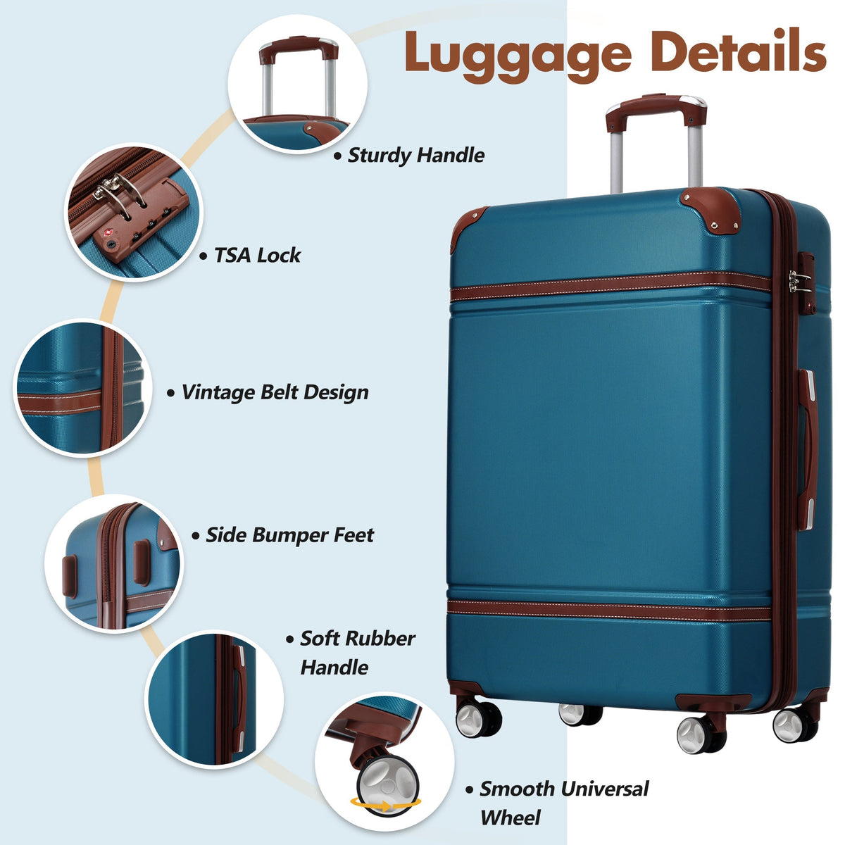 Hardshell 3-Piece Luggage Set with TSA Lock and Spinner Wheels
