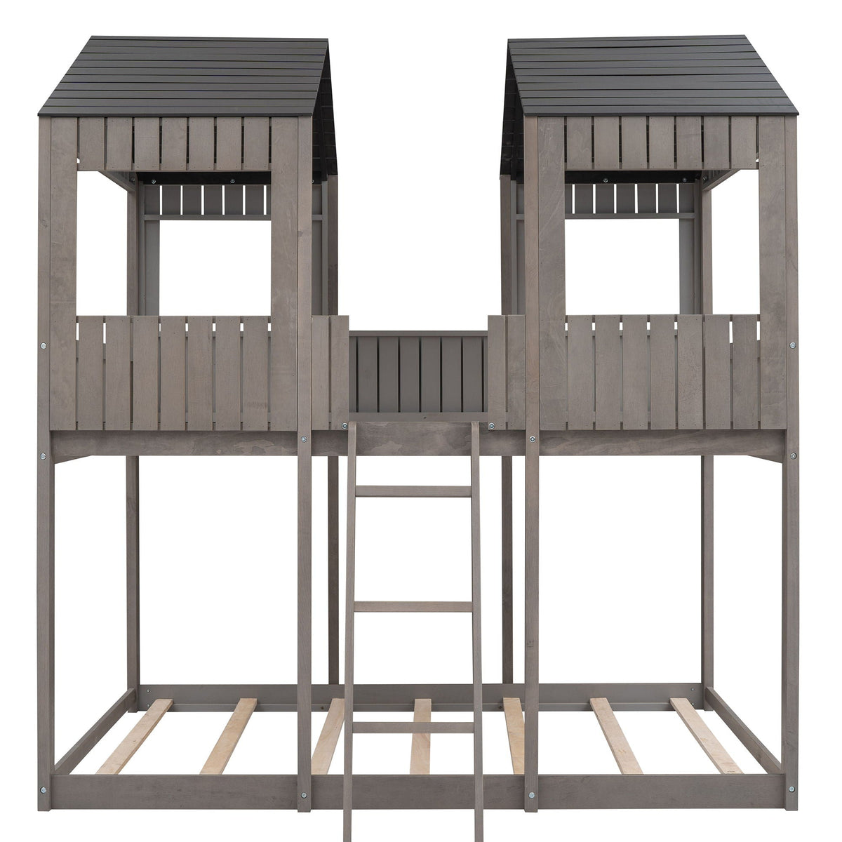 Bunk Bed With Roof, Window, Guardrail, Ladder
