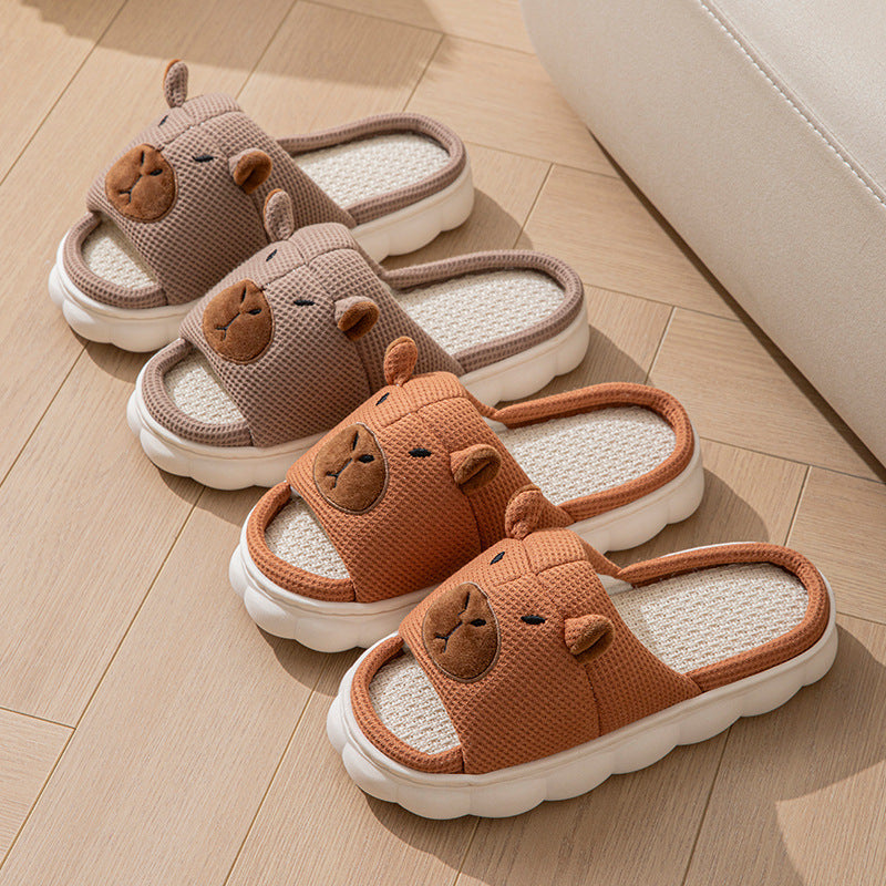 Open Toe  Couple Indoor Non-slip Linen Slippers
