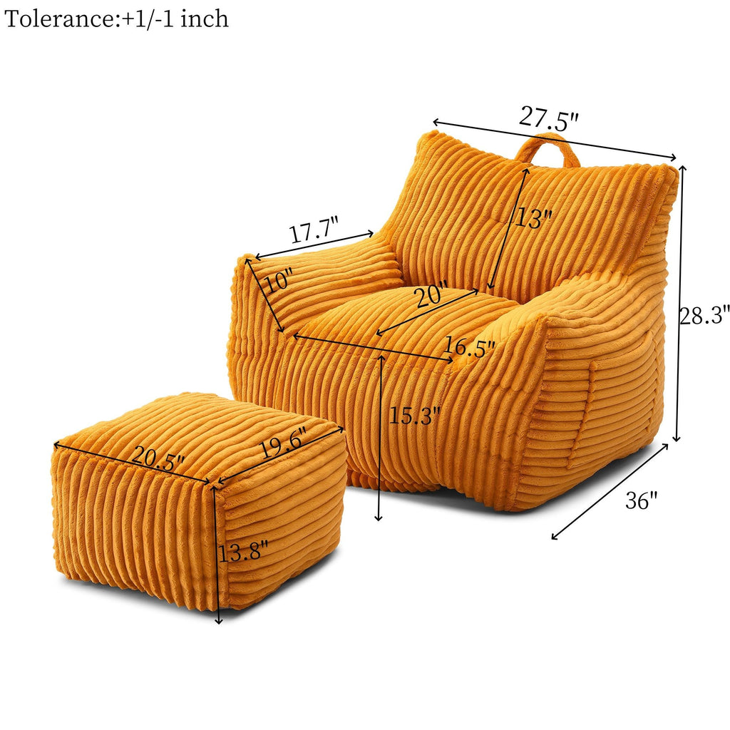 Giant Bean Bag Chair With Armrests And Footstool