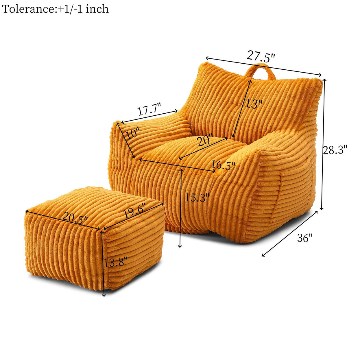 Giant Bean Bag Chair With Armrests And Footstool
