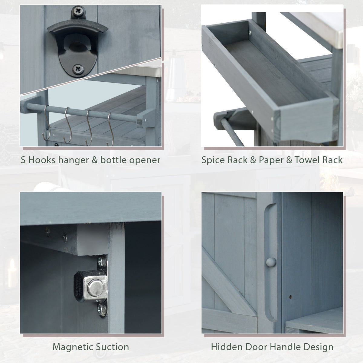 K&K Outdoor Kitchen Island, Rolling Bar Cart & Storage Cabinet