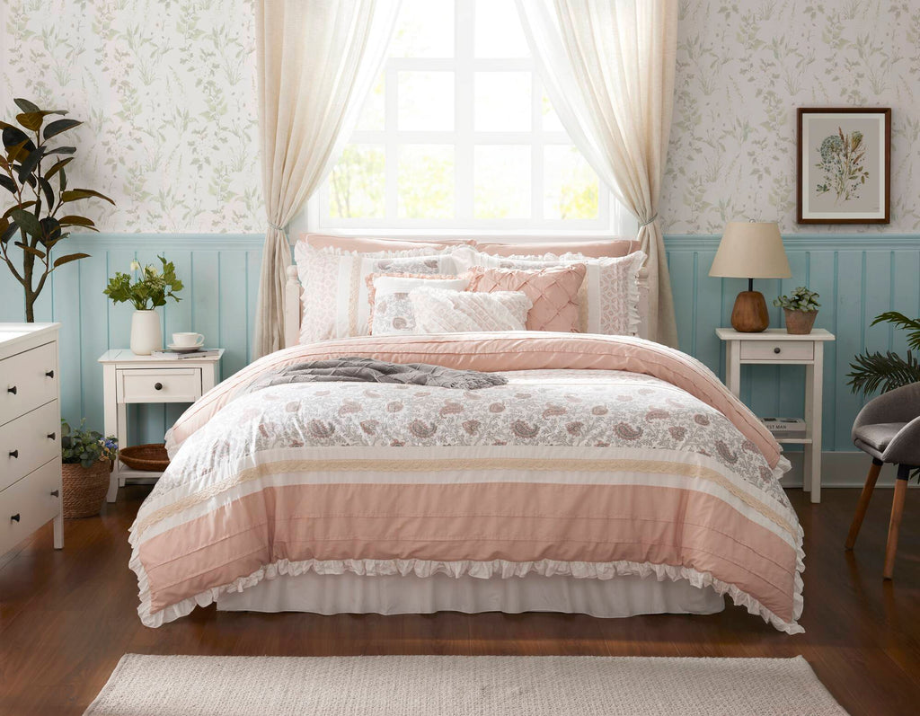 9 Piece Cotton Percale Comforter Set Blush