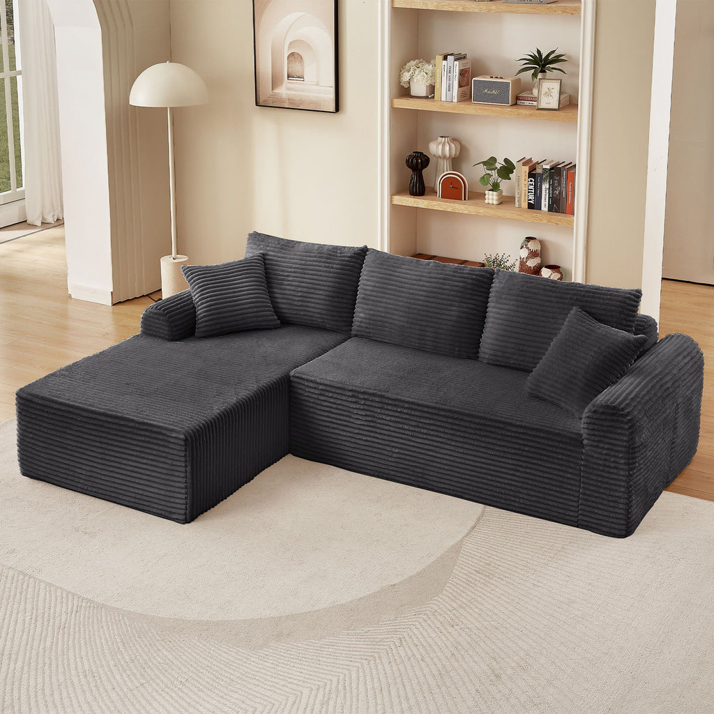 Modular Sectional With Arched Armrests, Includes 3 Back Cushions & 2 Throw Pillows
