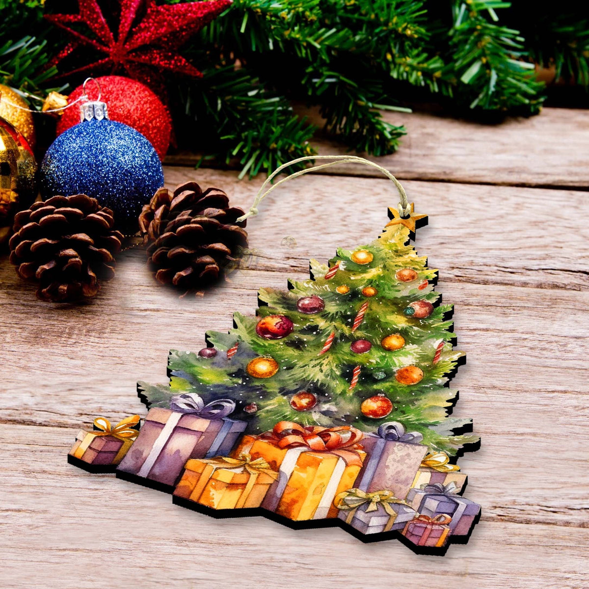 Christmas Tree Decorative Eco Wood Ornaments Set of 3 by G. Debrekht - Christmas Decor - 8091044-S3