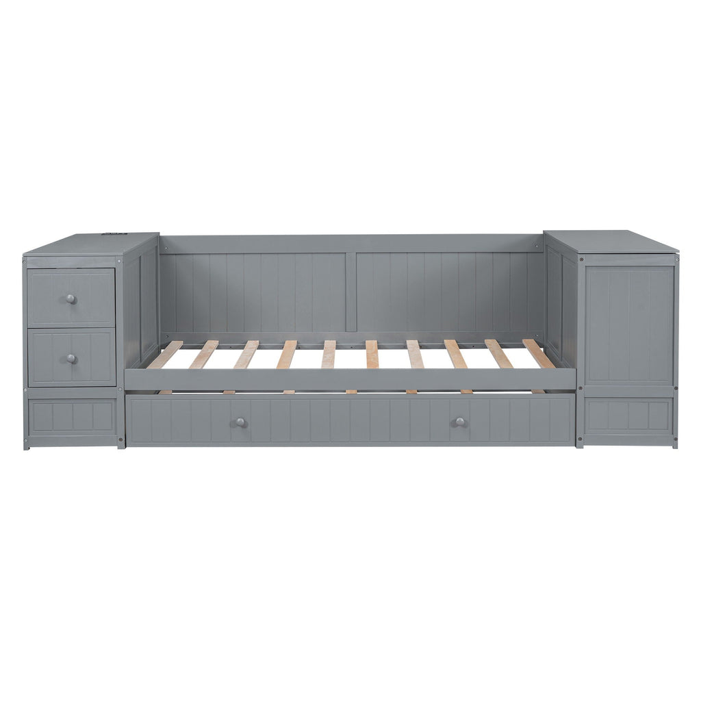 Daybed With Storage Arms, Trundle And Charging Station