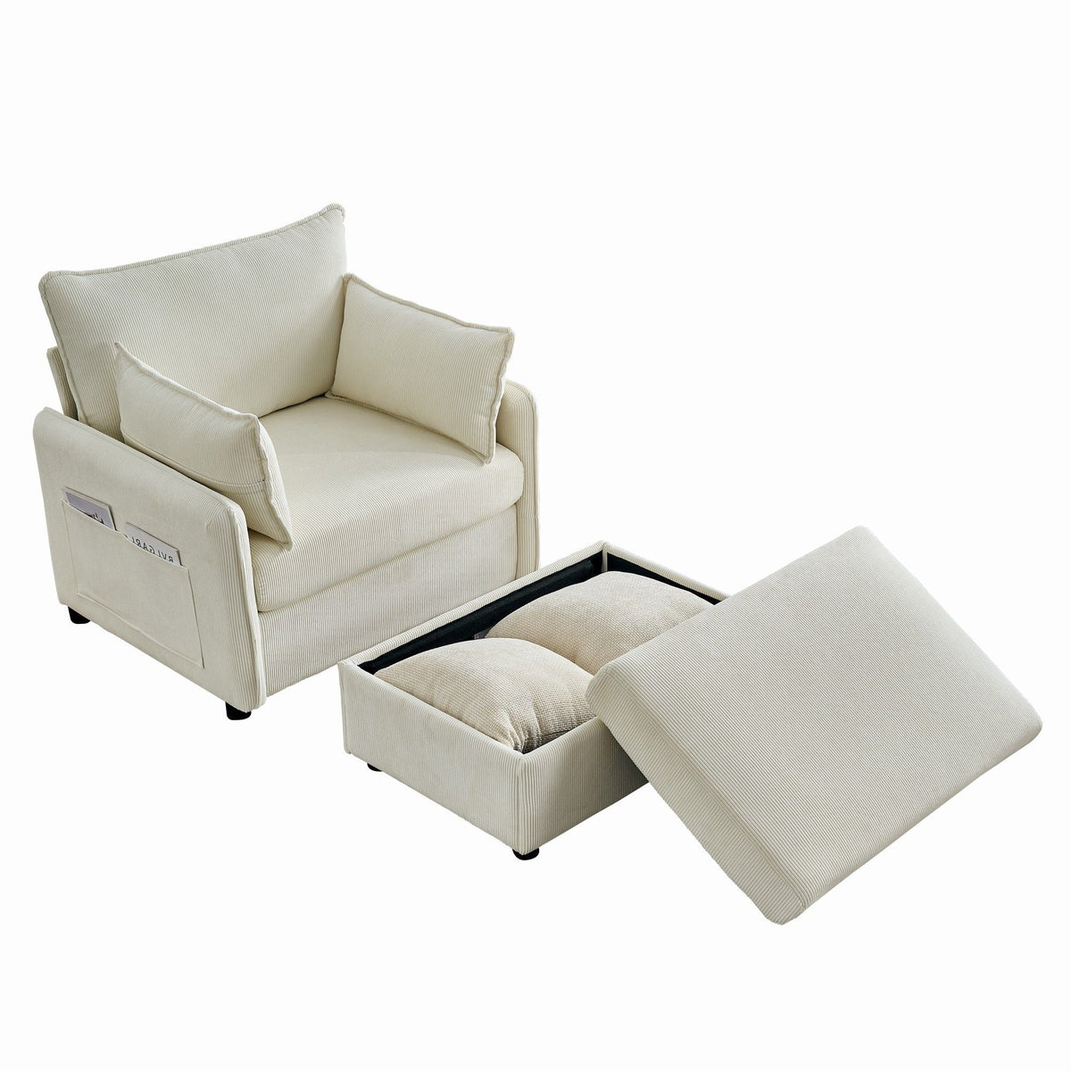 Comfy Oversized Chaise Lounge Chair With Ottoman And Storage