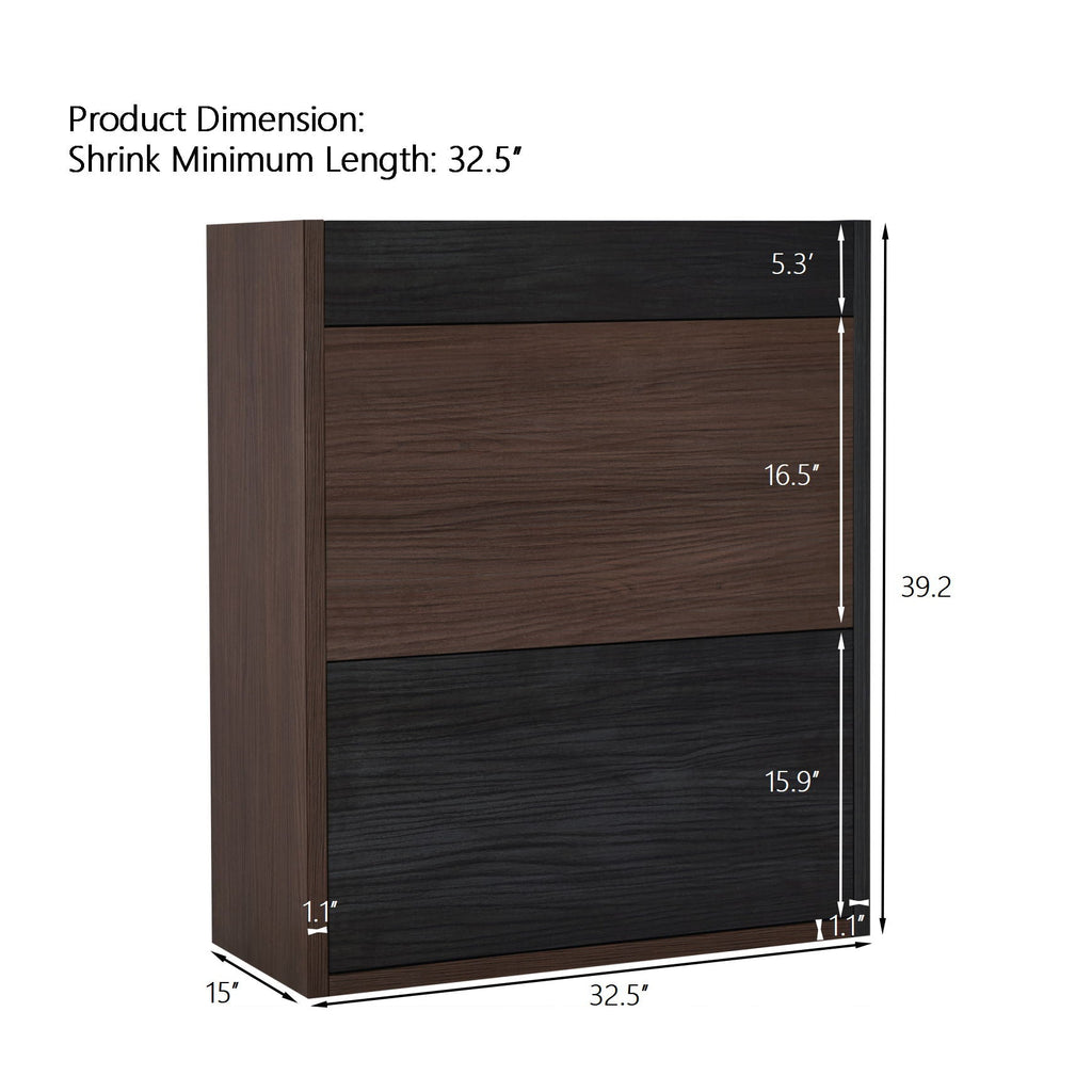 Modern Extendable & Rotating Cabinet With Drawer And Flip Doors For Versatile Storage - Black / Dark Walnut