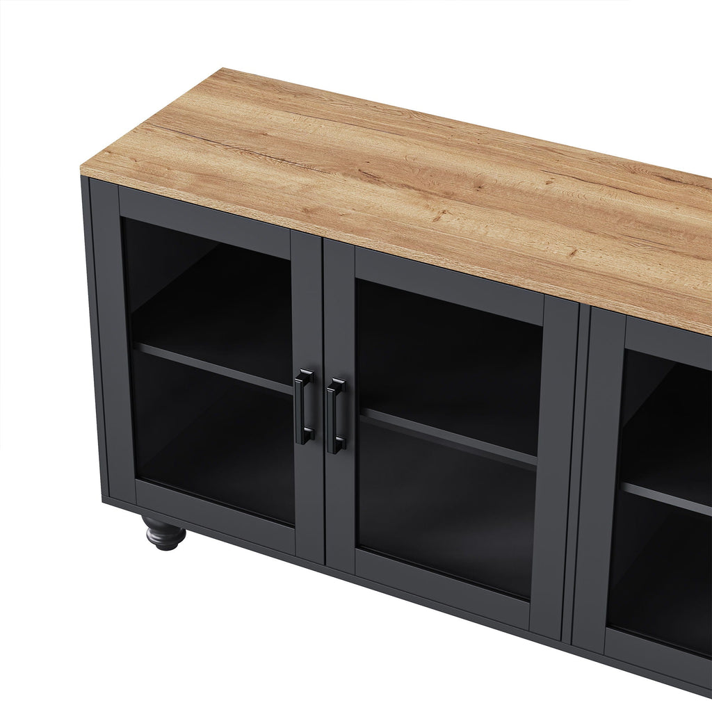 Farmhouse TV Stand With Solid Wood Gourd Shaped Legs For TVs Up To 70"