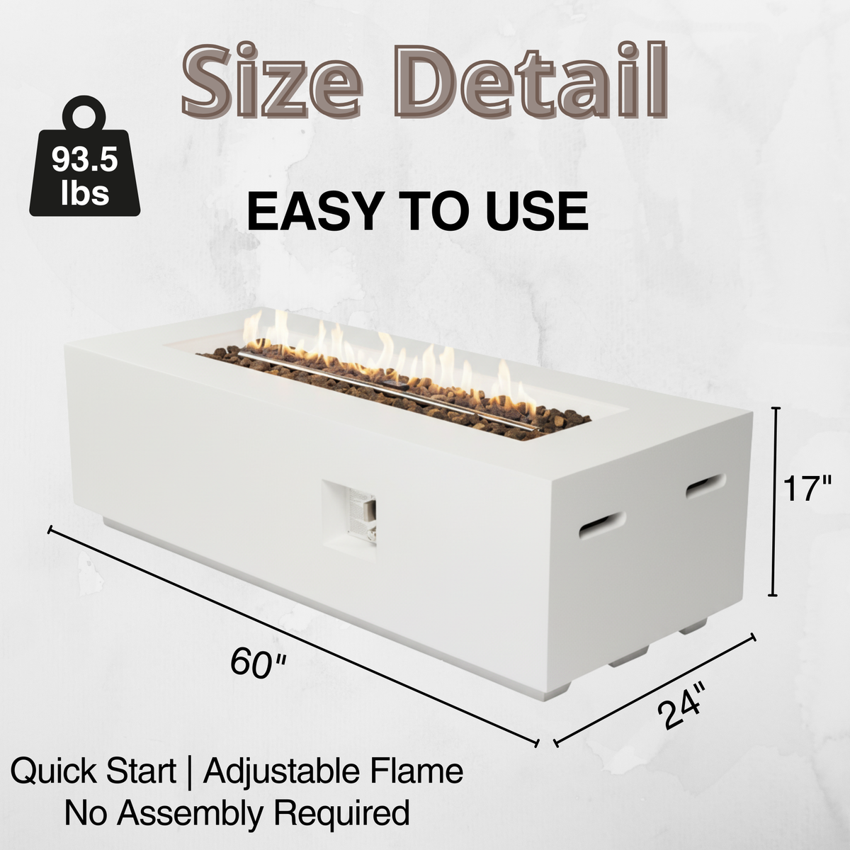 Outdoor Rectangle Propane Fire Pit Table 60inch, White