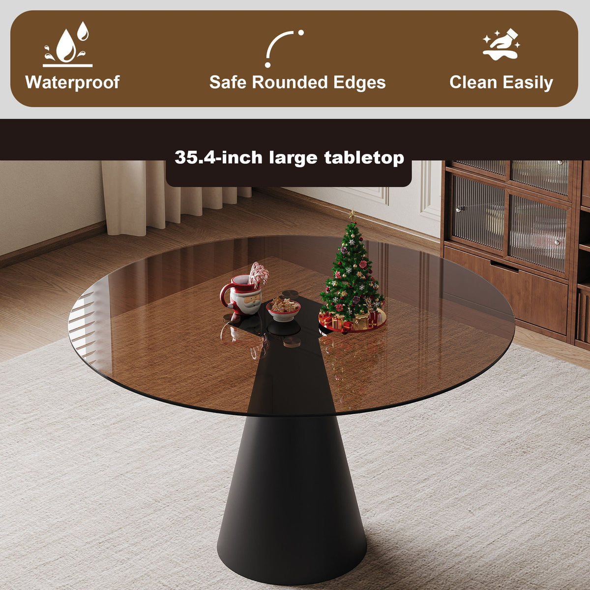 Round Dining Table for 2-4 People - Black / Brown
