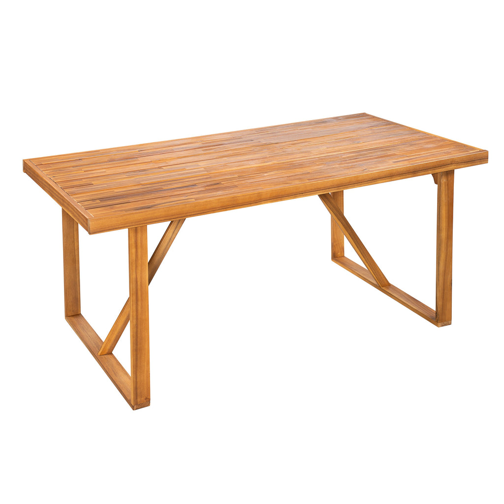 7 Pieces Acacia Wood Outdoor Dining Set with Blue Cushions