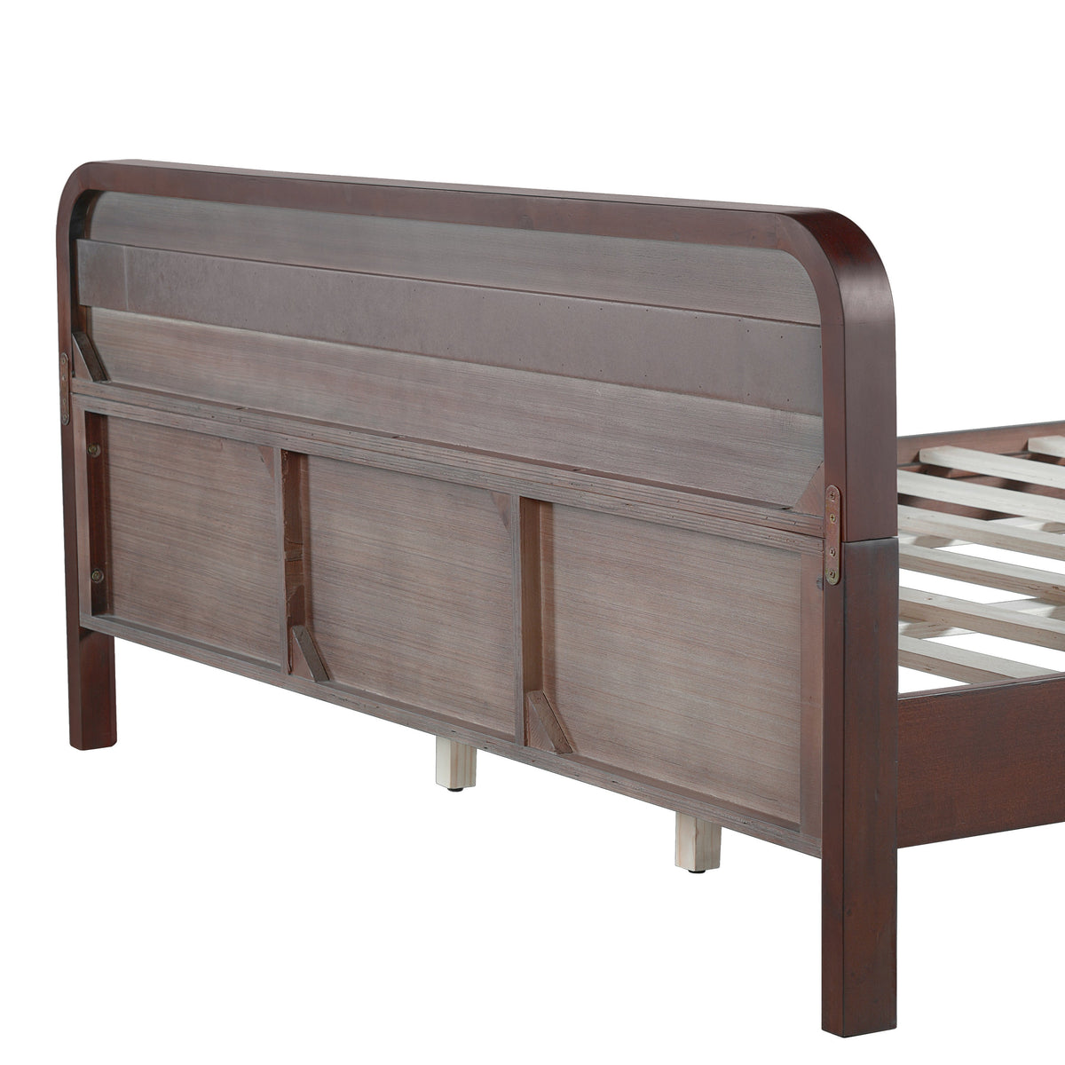 Pine Solid Wood Queen Size Bed, Dark Walnut