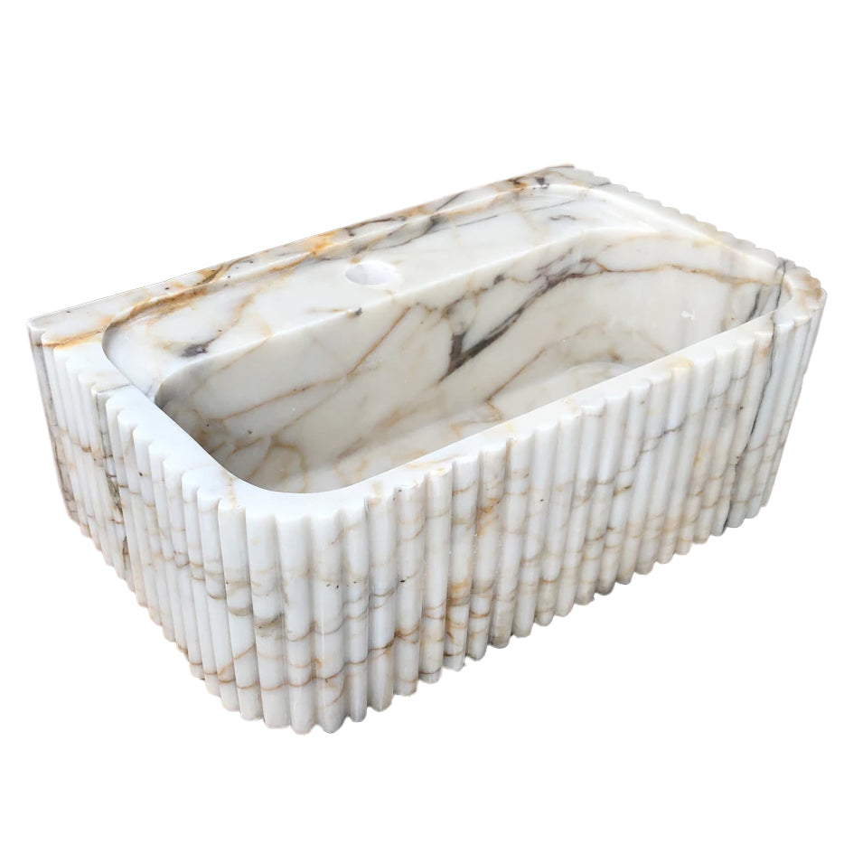 Calacatta Gold Marble Wall-mount Bathroom Vanity Sink Fluted (W)18" (L)36" (H)7"