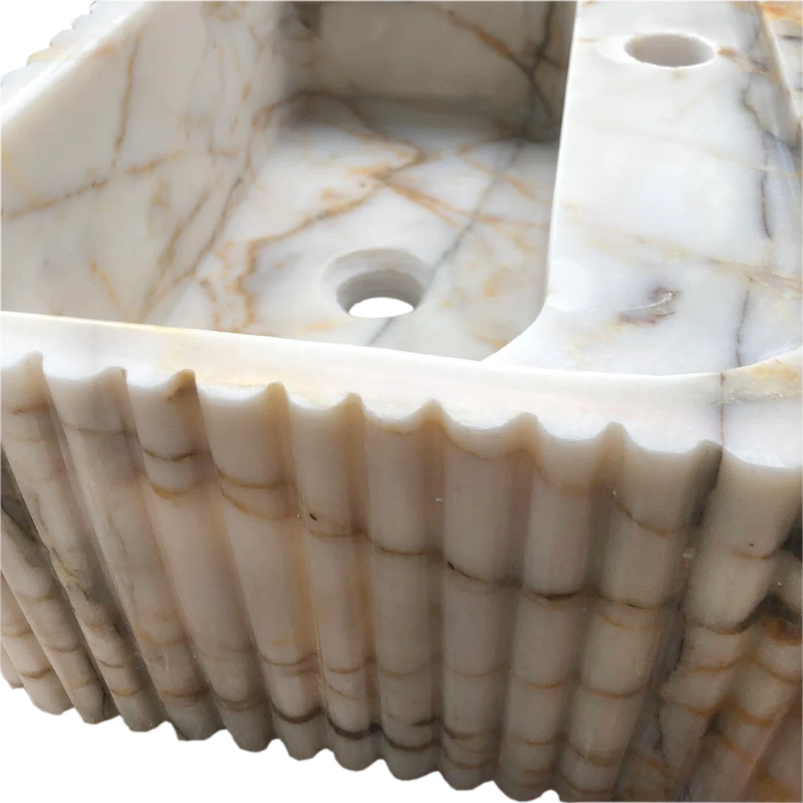 Calacatta Gold Marble Wall-mount Bathroom Vanity Sink Fluted (W)18" (L)36" (H)7"
