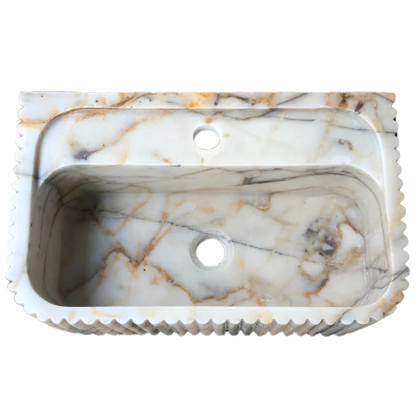 Calacatta Gold Marble Wall-mount Bathroom Vanity Sink Fluted (W)18" (L)36" (H)7"