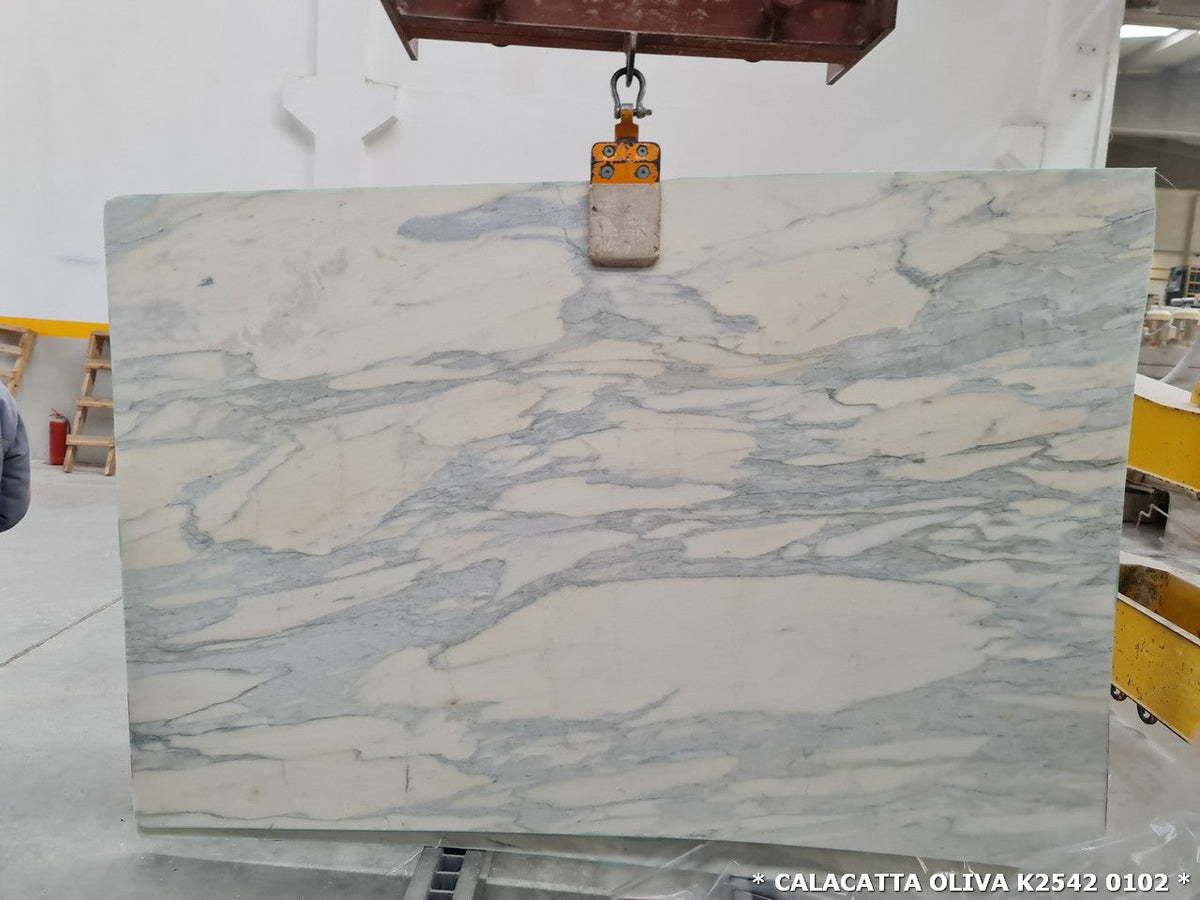 Calacatta Olivia White Bookmatching Marble Slabs Honed - Full Truckload
