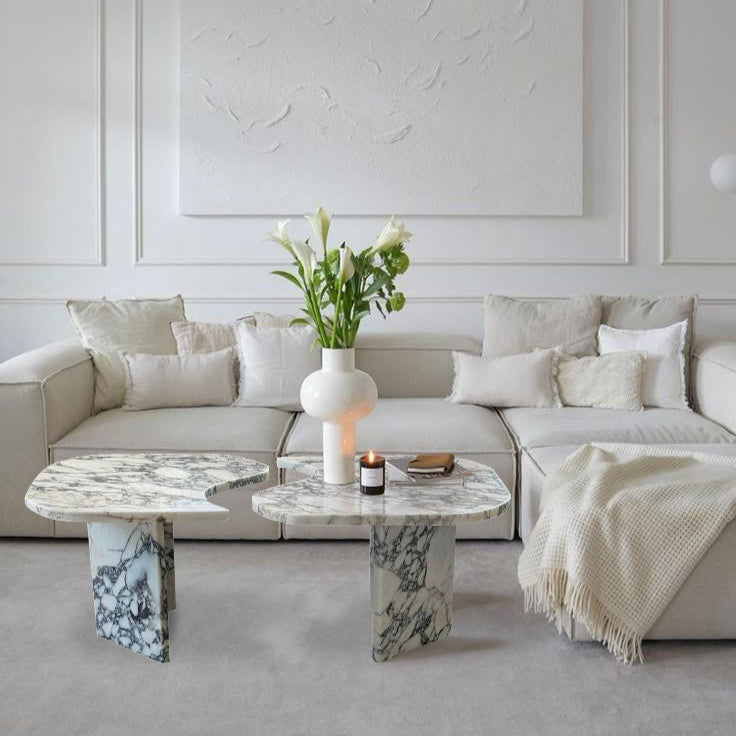 Calacatta Viola Marble Designer Coffee Table Polished Set of 2