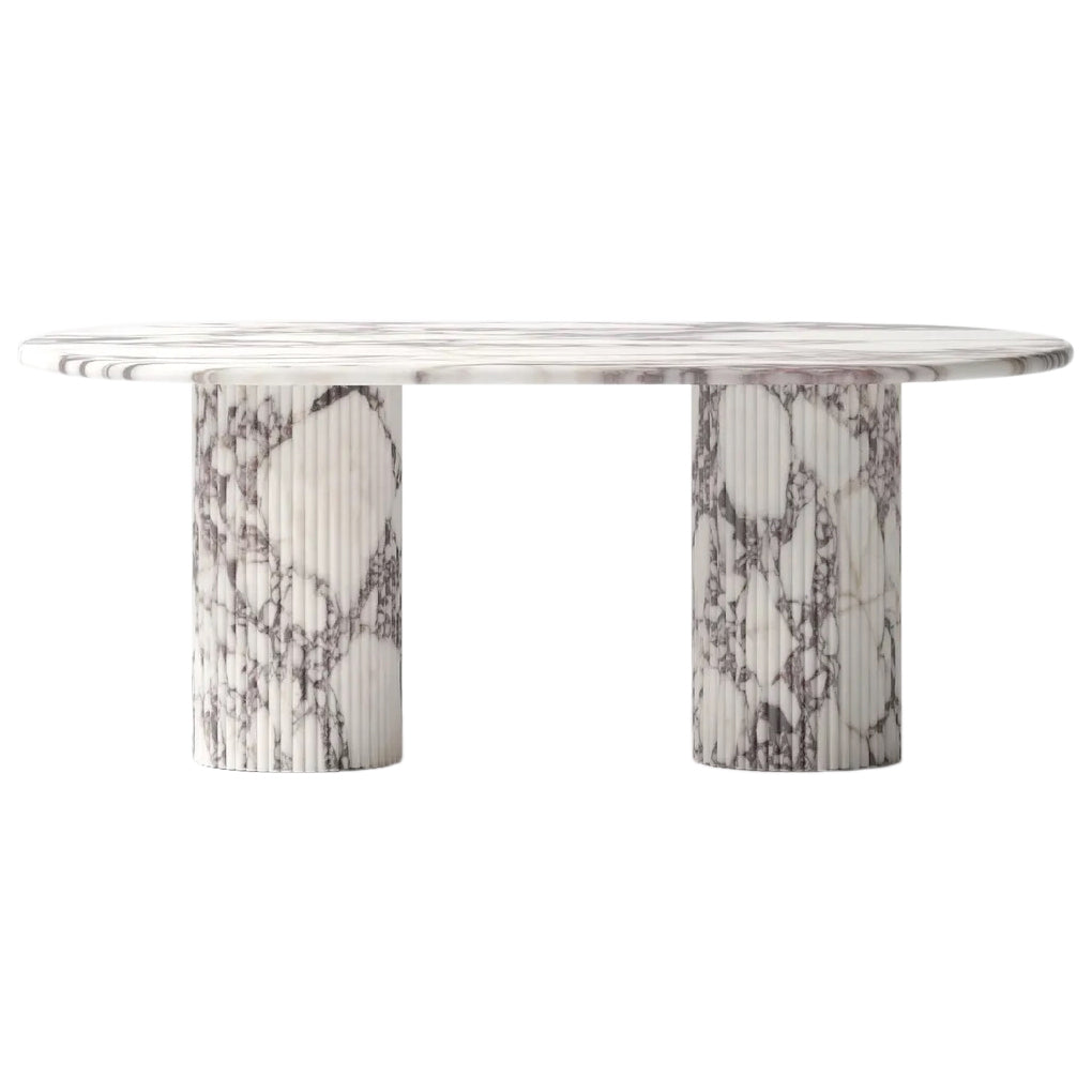 Calacatta Viola Marble Oval Dining Table with Fluted Round Marble Legs