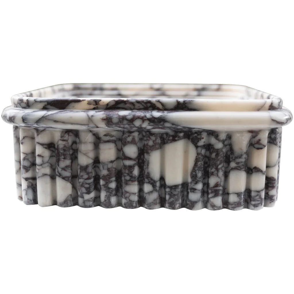 Calacatta Viola Marble Wall-Mount Square Fluted Bathroom Sink (W)16" (L)16" (H)6"