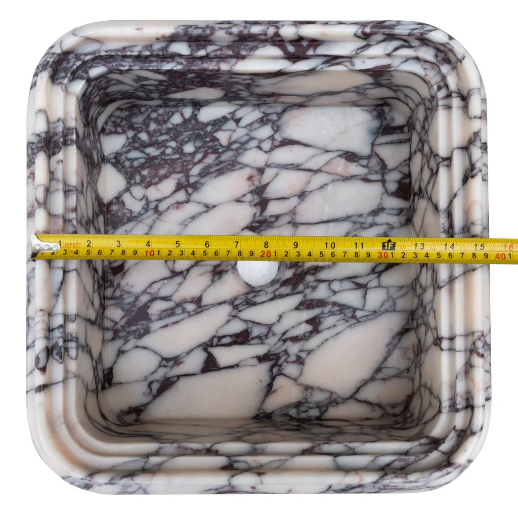 Calacatta Viola Marble Wall-Mount Square Fluted Bathroom Sink (W)16" (L)16" (H)6"