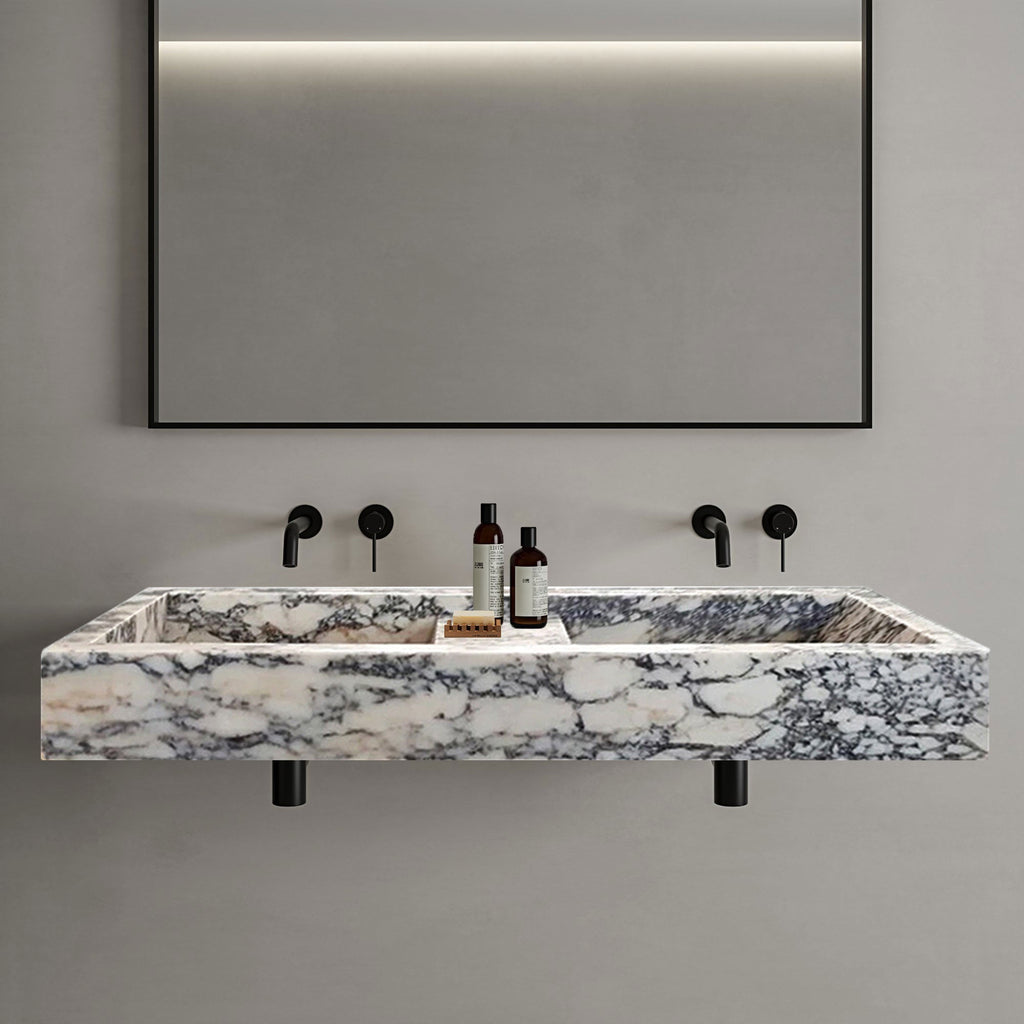 Calacatta Viola Marble Double Bathroom Sink Polished (W)19" (L)53" (H)6"