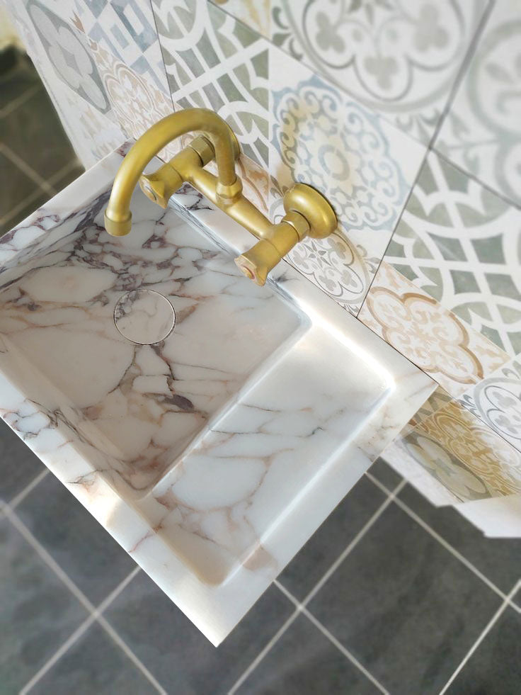 Calacatta Viola Marble Wall-mount Bathroom Sink (W)14" (W)18" (H)5"