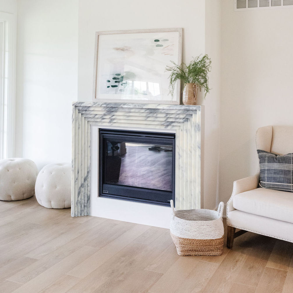Calacatta Viola Marble Art Deco Fireplace Mantel Polished (L)60" (H)47" (D)8"