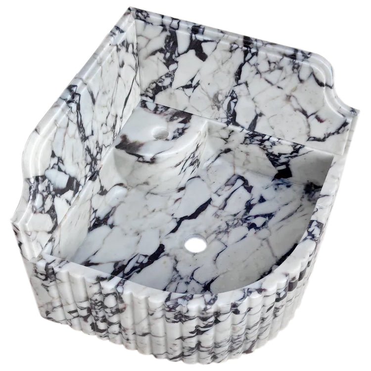 Calacatta Viola Marble Wall-mount Bathroom Corner Sink Fluted with 8" Backsplash