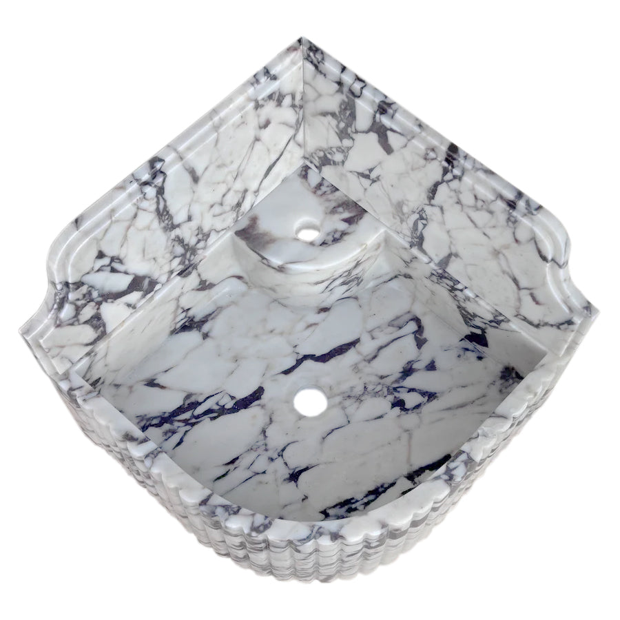 Calacatta Viola Marble Wall-mount Bathroom Corner Sink Fluted with 8" Backsplash
