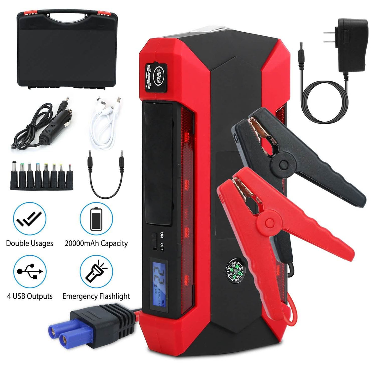 Car Jump Starter Booster with LCD Screen 4 Modes LED Flashlight