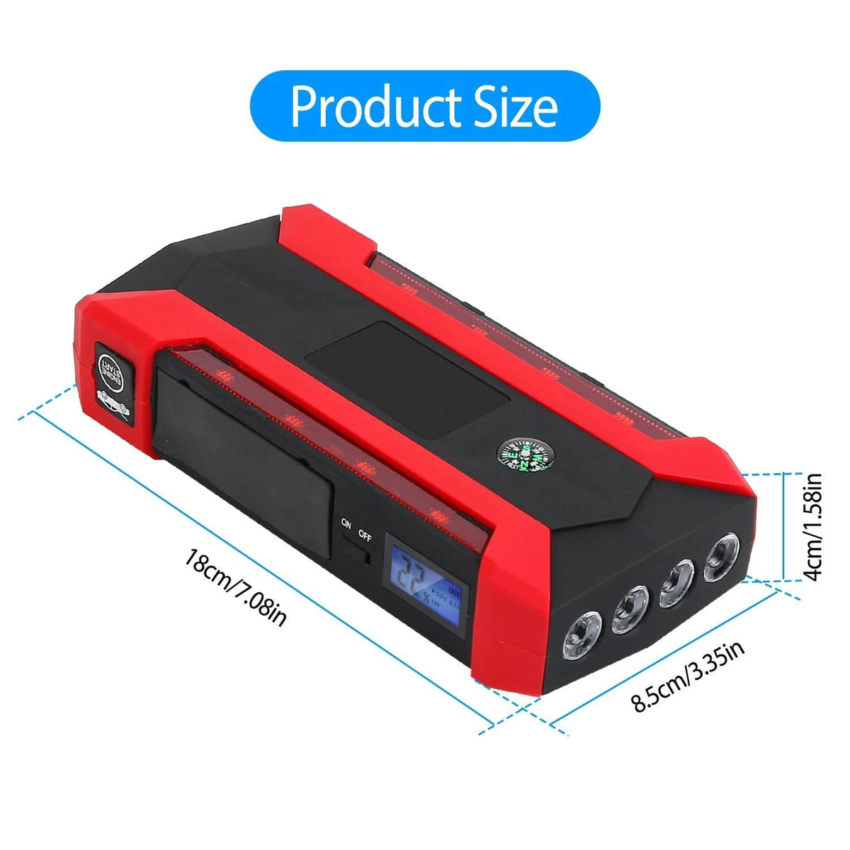 Car Jump Starter Booster with LCD Screen 4 Modes LED Flashlight