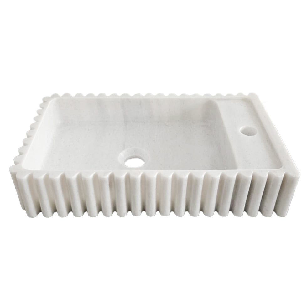 Carrara White Marble Wall-mount Bathroom Vanity Sink Fluted/Reeded (W)12" (L)20" (H)4"