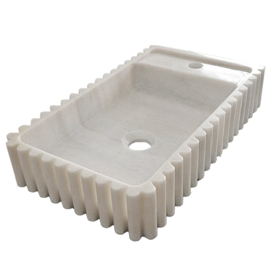 Carrara White Marble Wall-mount Bathroom Vanity Sink Fluted/Reeded (W)12" (L)20" (H)4"