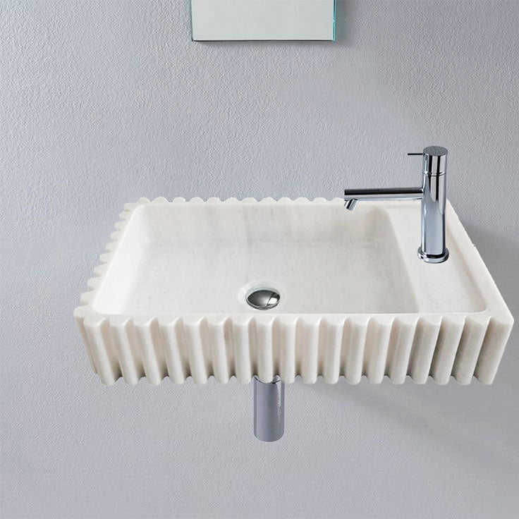 Carrara White Marble Wall-mount Bathroom Vanity Sink Fluted/Reeded (W)12" (L)20" (H)4"
