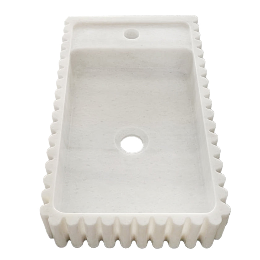 Carrara White Marble Wall-mount Bathroom Vanity Sink Fluted/Reeded (W)12" (L)20" (H)4"