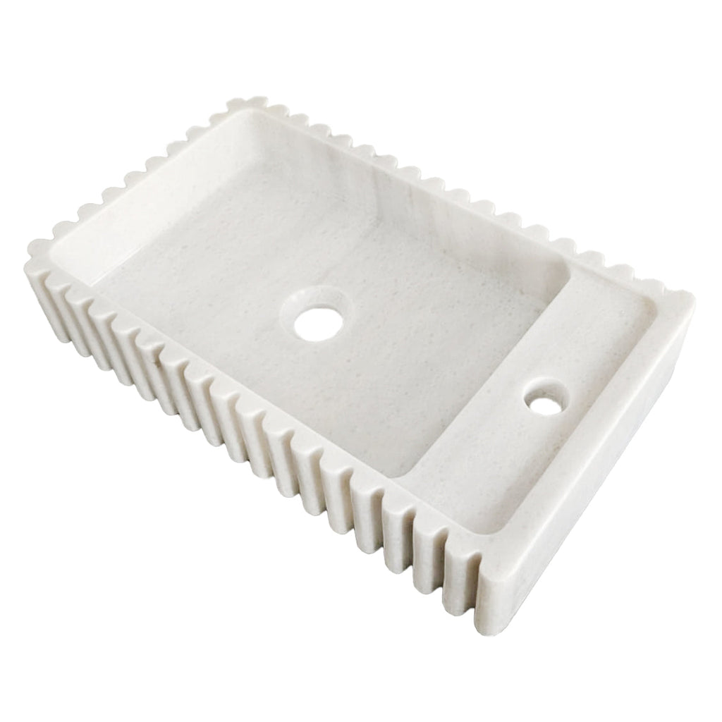 Carrara White Marble Wall-mount Bathroom Vanity Sink Fluted/Reeded (W)12" (L)20" (H)4"