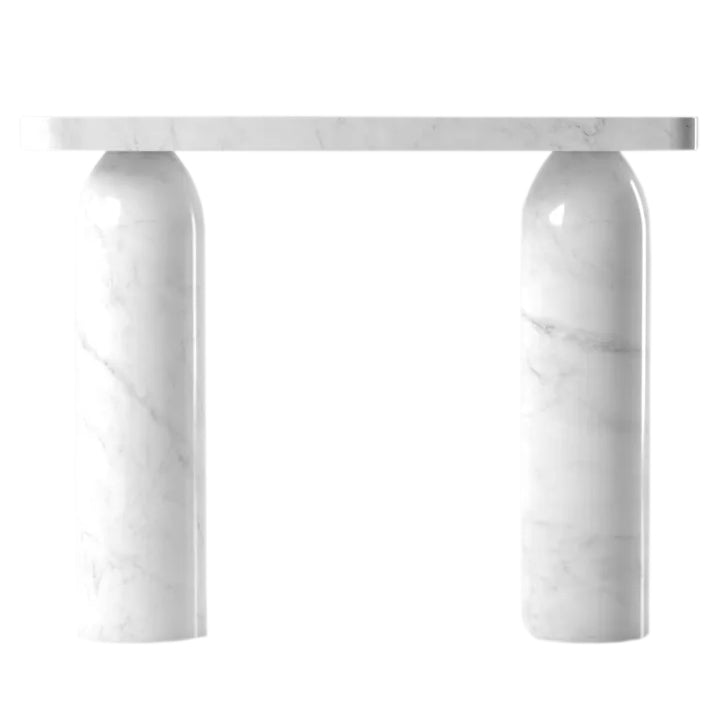 Carrara White Marble Designer Round Legs Console Polished