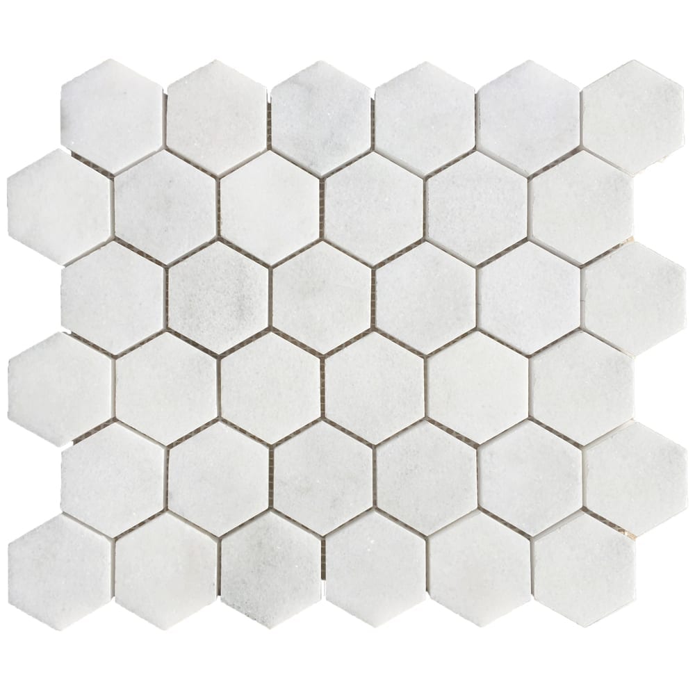 Carrara White Marble Hexagon 2" Polished Mosaic Floor and Wall Tile - Livfloors Collection
