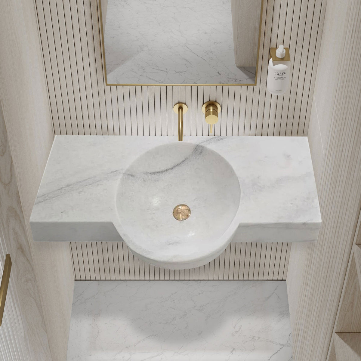 Carrara White Marble Above-vanity Wall-mount Bathroom Sink (W)16" (L)36"