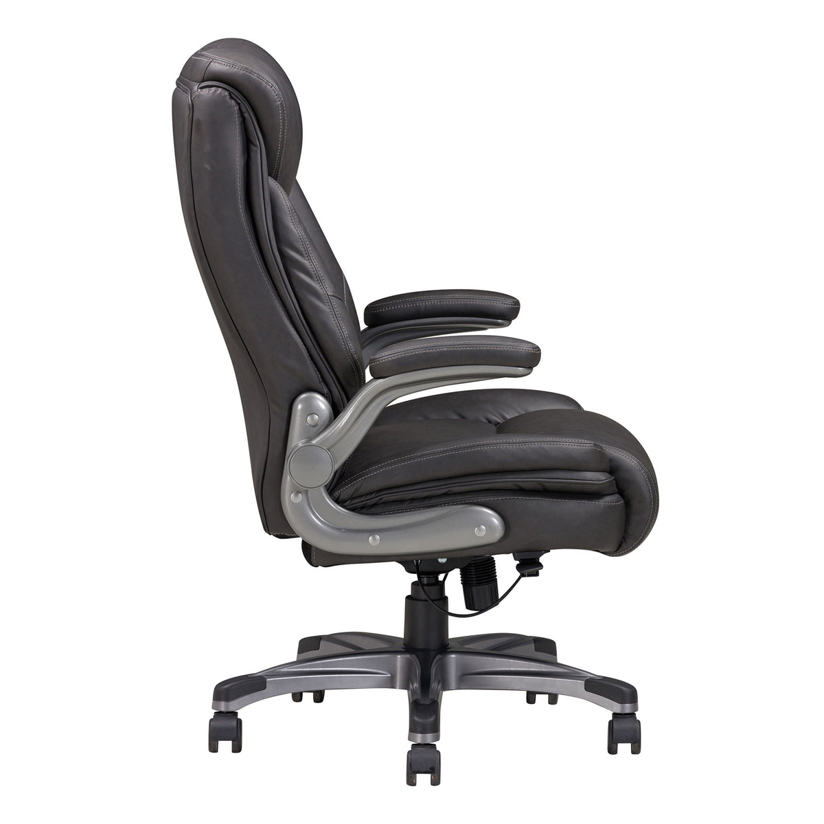 Bonded Leather Upholstered Office Chair With Adjustable Height And Armrest - Gray