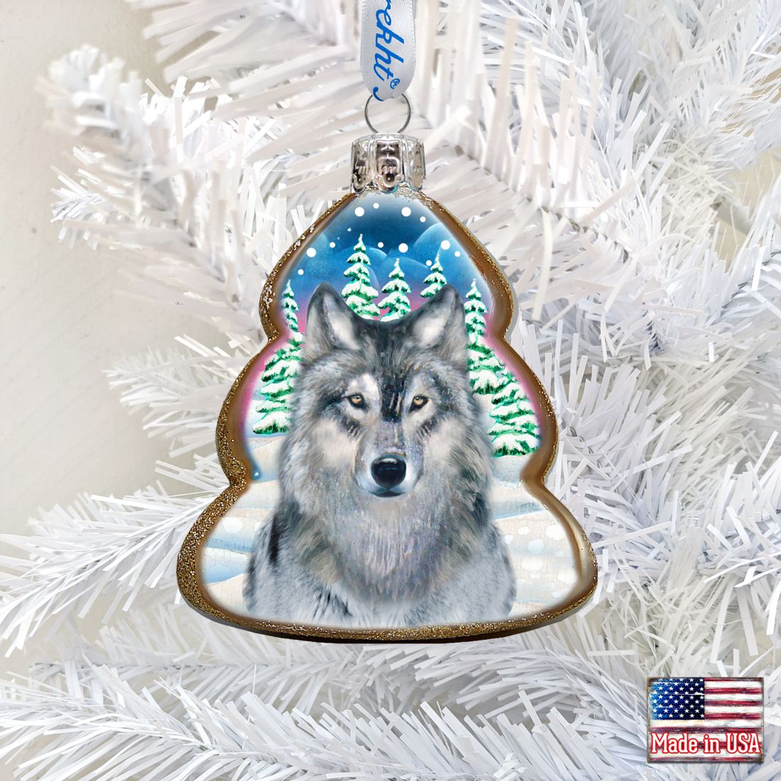 Wolf Face Wilderness Mercury Glass Ornament by G. DeBrekht - Wildlife Holiday Decor - 771031