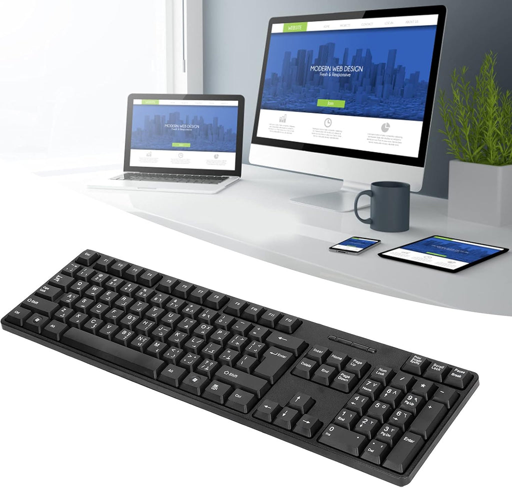 MC-689 USB Wired Arabic/English Keyboard, Ergonomic Mechanical for PC, Office, Home, Business, Laptops