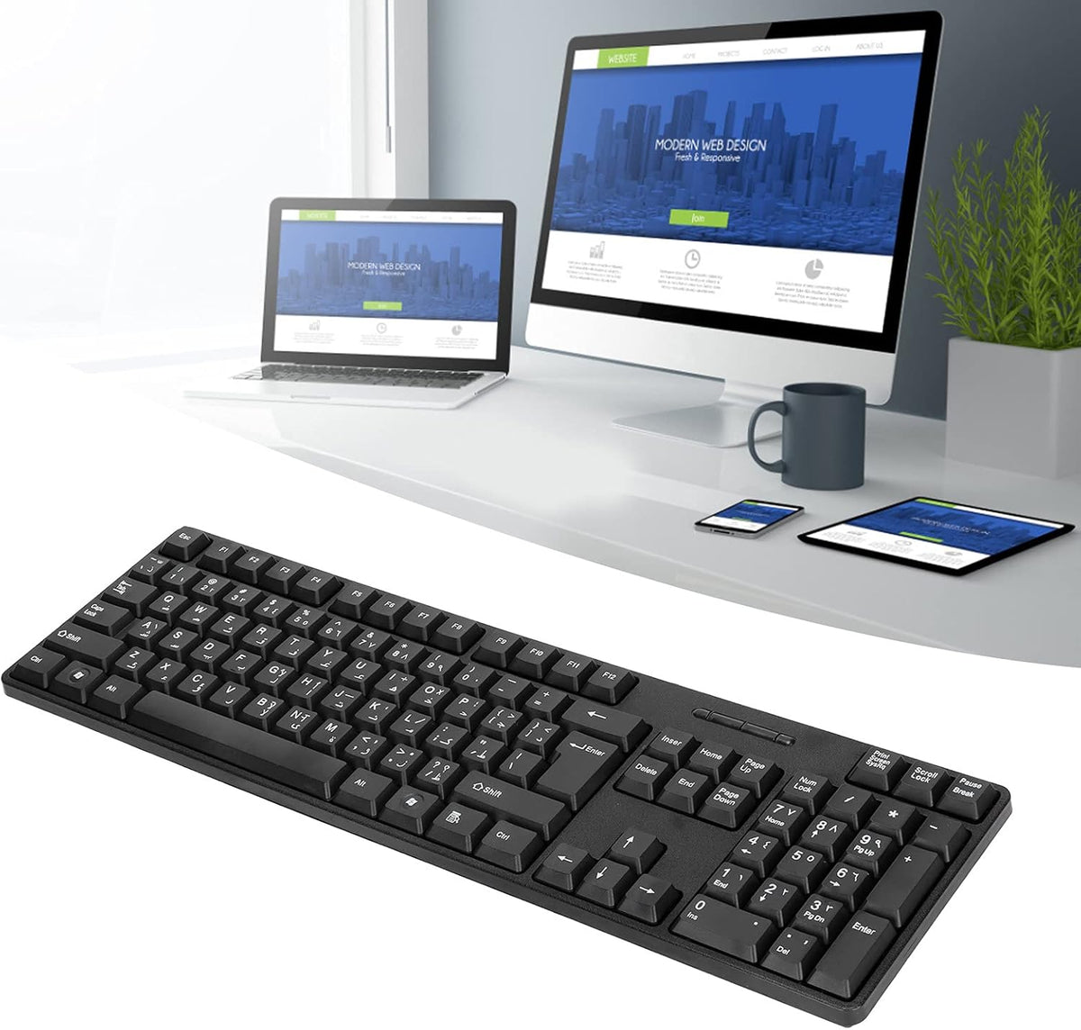MC-689 USB Wired Arabic/English Keyboard, Ergonomic Mechanical for PC, Office, Home, Business, Laptops
