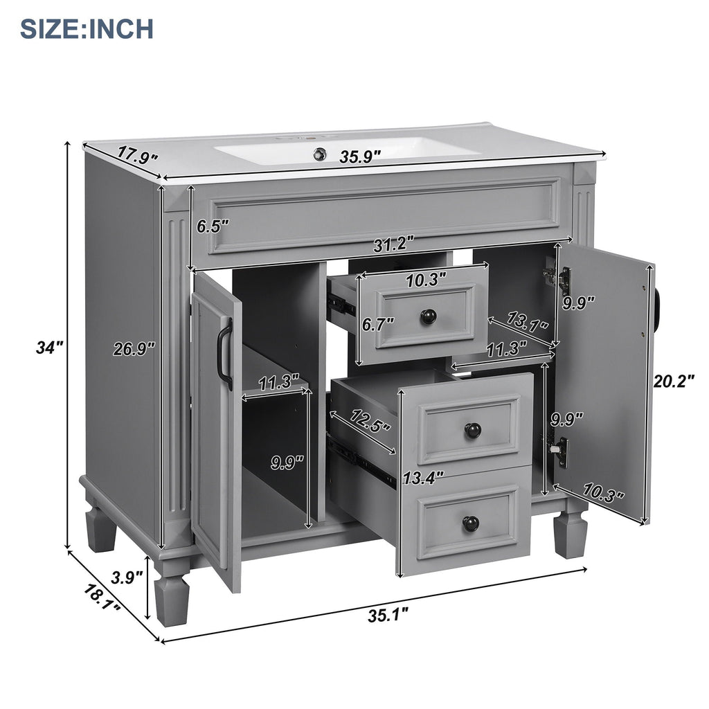 Bathroom Vanity With Top Sink, Mirror Cabinet, 2 Soft Closing Doors & 2 Drawers