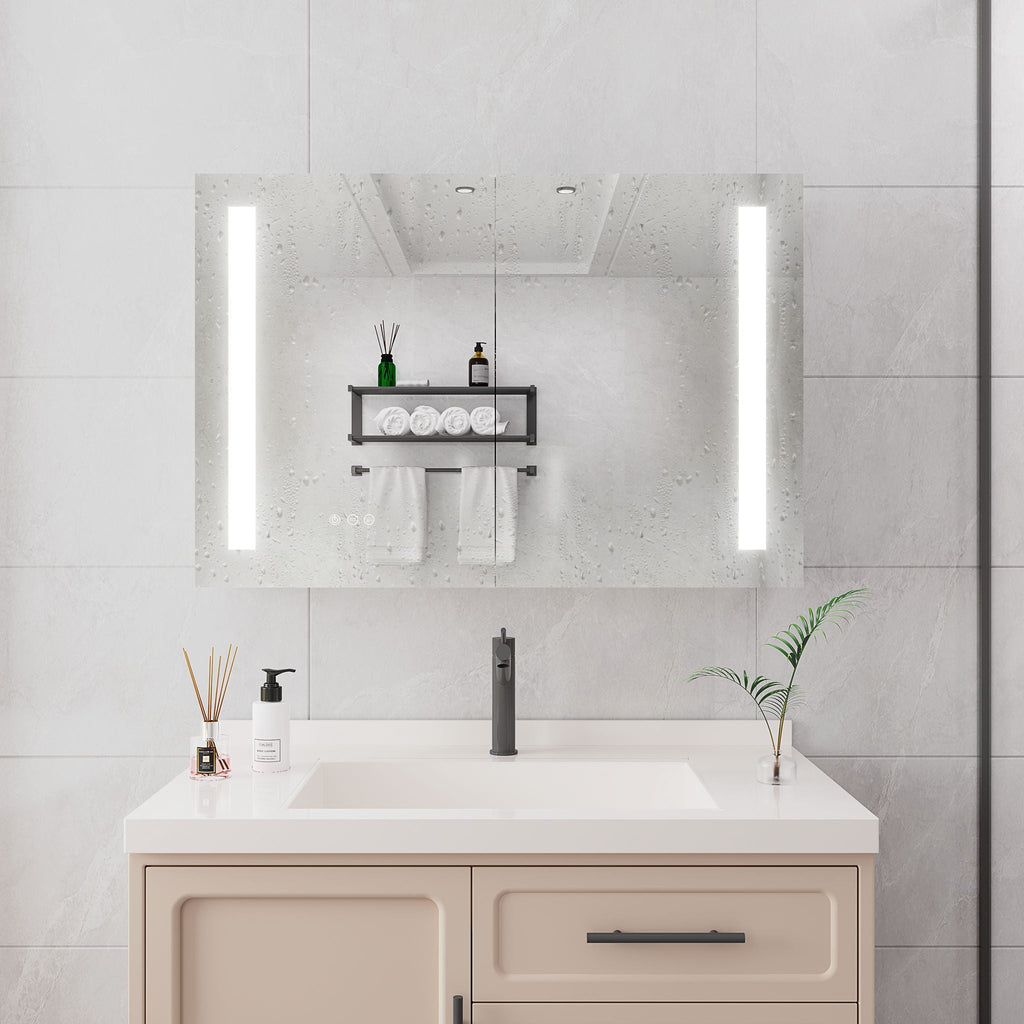 LED Medicine Cabinet With Mirror, Double Door With Defogger, Dimmer, Surface Mount