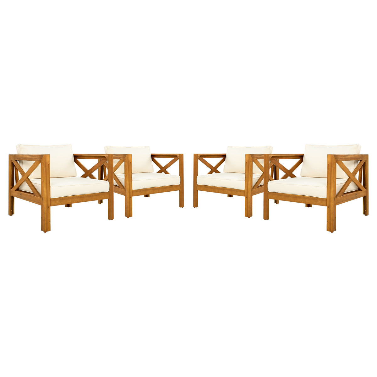 Patio Conversation Set with Foldable Acacia Wood Side Table and Cushions
