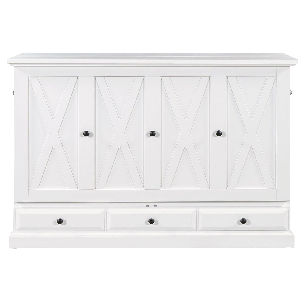 Solid Pine Murphy Bed Chest Cube Cabinet Bed With Charging Station And Large Storage Drawer For Home Office Or Small Room