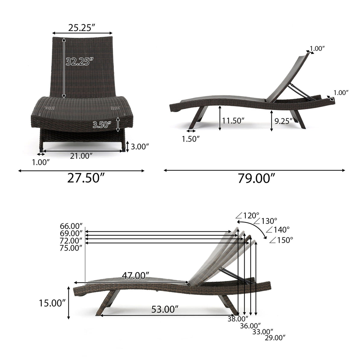 Mysticism Outdoor Chaise Lounge with Adjustable Backrest and Foldable Legs