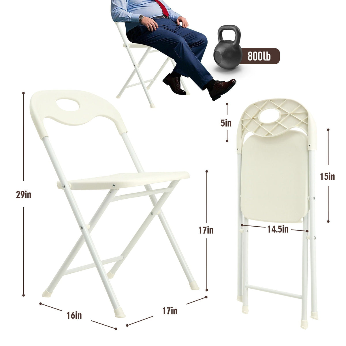 Folding Chairs, Stackable & Waterproof (Set of 4) - White